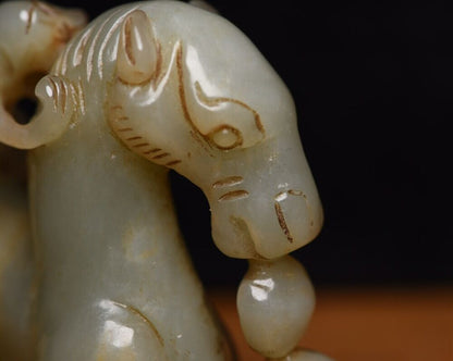 Chinese Antique Hetian Jade Carved Sculpture Exquisite Horse Statue Collections
