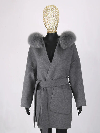 2023 Coat Collar Jacket Winter Outerwear Women With Belt