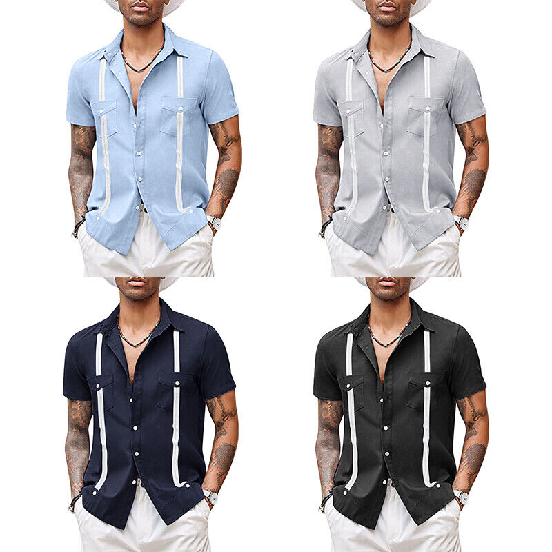Men T-shirt Short Sleeve Tops Blouse V Neck Casual Shirts Baggy Beach Fashion ⊰