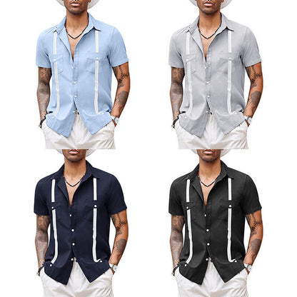 Men T-shirt Short Sleeve Tops Blouse V Neck Casual Shirts Baggy Beach Fashion ⊰