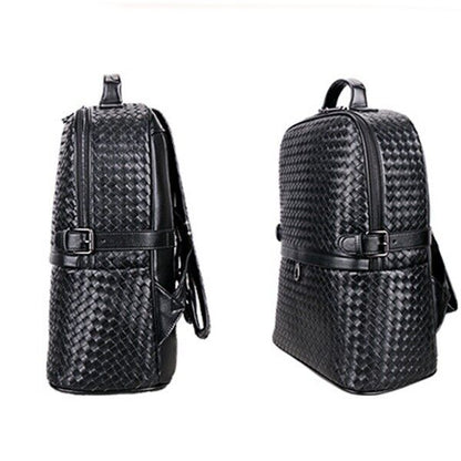Top Real Leathe Handmade Weaving Men's Backpack Black Travel Bag School Rucksack