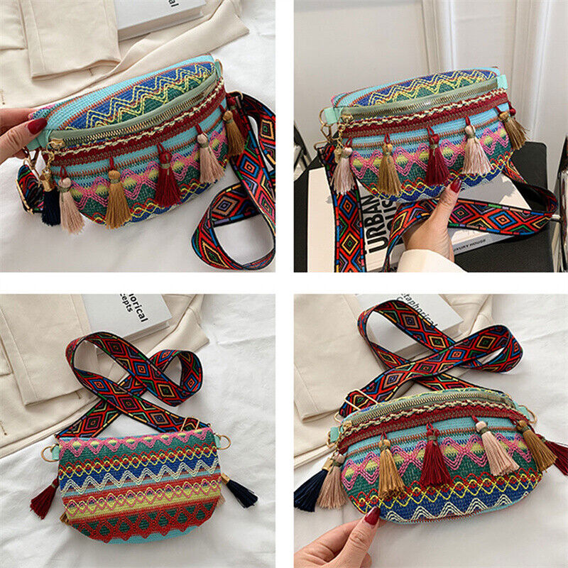 Weave Crossbody Bags Female Tassel Waist Bag Retro Leather Shoulder Packs