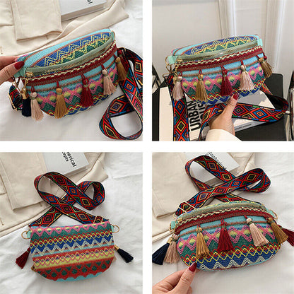 Weave Crossbody Bags Female Tassel Waist Bag Retro Leather Shoulder Packs