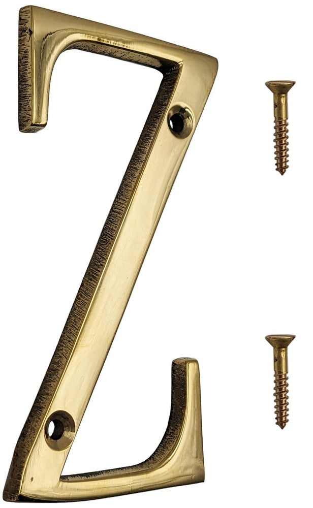 4-inch House Letter with Mounting Screws, Polished Brass, Shiny Gold Color
