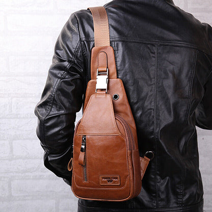 Cowhide Leather Casual Sling Bag Vintage Genuine Leather Crossbody Bag for Men