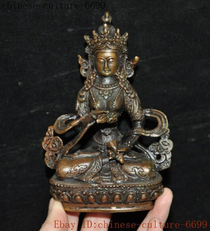Bronze Green Tara Spring Yin Guanyin Buddha Statue In Ancient Tibetan Buddhism
