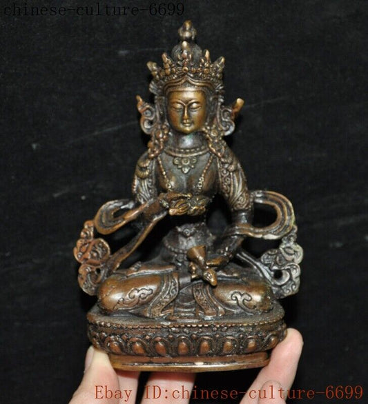 Bronze Green Tara Spring Yin Guanyin Buddha Statue In Ancient Tibetan Buddhism