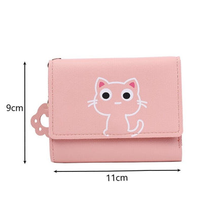 Women Wallet Cute Cat Short Wallet Leather Purse Girls Money Bag Card Holder