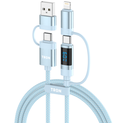 TRON 60W 4-in-1 Braided Charging Cable with Smart Digital Display, 5FT