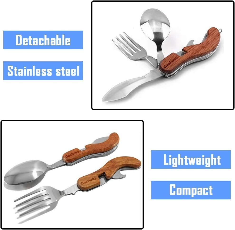 Camping Cutlery Utensils Set Portable Detachable Stainless Steel Travel 4-In-1