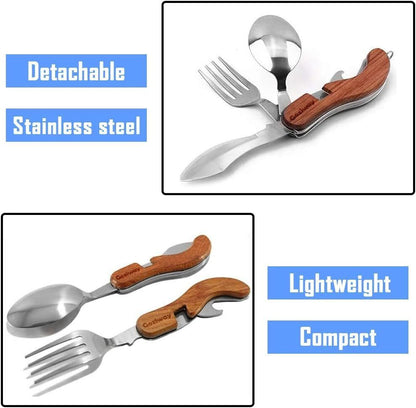 Camping Cutlery Utensils Set Portable Detachable Stainless Steel Travel 4-In-1
