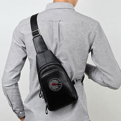 100% Genuine Leather Crossbody Bag Chest Bag Hiking Sling Backpack Shoulder Bag