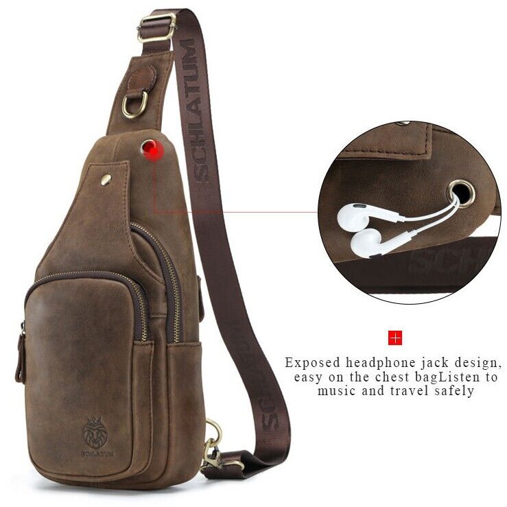 Top Cow Leather Sling Backpack, Men's Crossbody Chest Bag Leather Sport Daypack