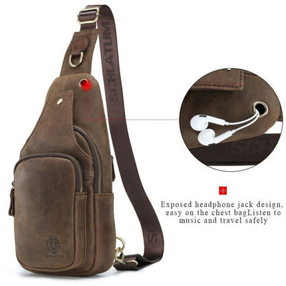 Top Cow Leather Sling Backpack, Men's Crossbody Chest Bag Leather Sport Daypack
