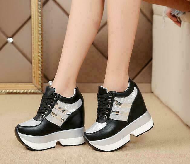 Women Fashion Sequins Wedge Hidden Heels Platform Sneakers Creepers Shoes New
