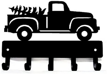 Vintage Pickup Truck & Tree - Key Rack Hanger - 9 inch Wide Metal Wall Art