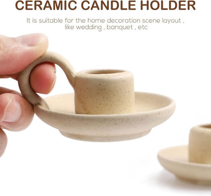 Ceramic Candle Holder with Handle Nordic Style Candle Stand Desktop 2 Pieces