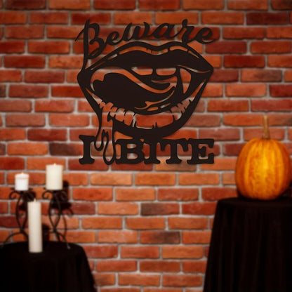1pc, Halloween Beware I Bite, Place Sexy Biting Lips Wall Decor - Vampire Art