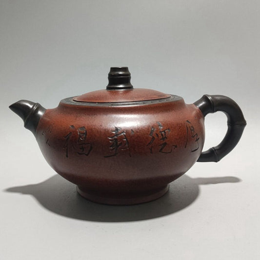 Vintage Chinese Yixing Purple Clay Teapot Zisha Ceremony Ceramic Bamboo Teaware