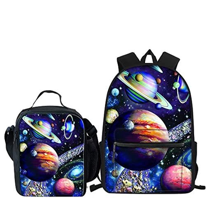 Allcute Kids Backpack with Lunch Bag for Boys Girls Large, Solar Planet