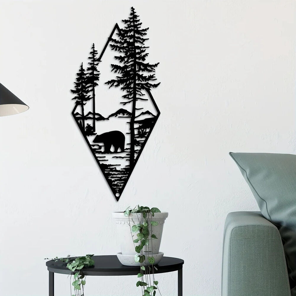 Metal Wall Art Bear Pine Tree Wall Decor Cut Metal Art Metal Wall Decor