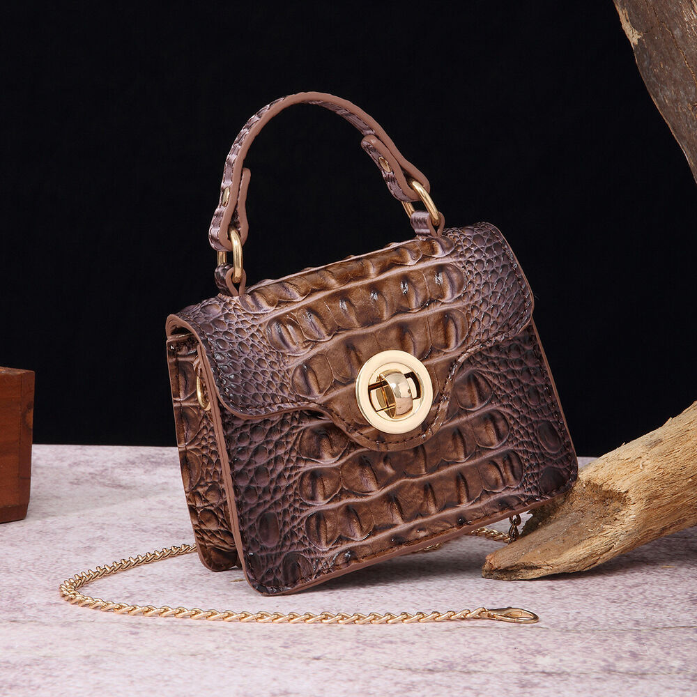 Patent Leather Women Small Handbag, Crocodile Print Colourful Chain Shoulder Bag