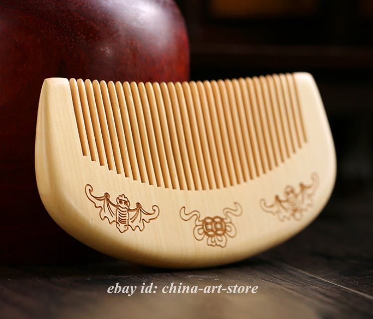 Chinese Box-wood HandCarved Wealth Anti-Static Hair Massage Wooden Comb