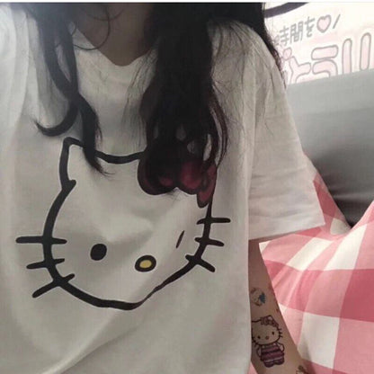 Hello Kitty T-Shirt Cotton Short Sleeve Breathable Cartoon Anime
