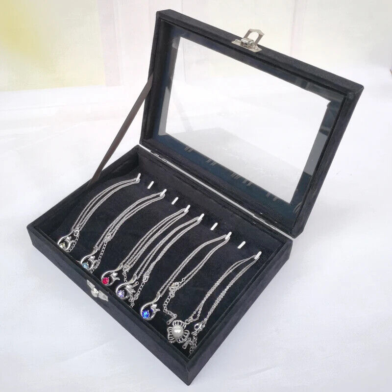 Jewelry Storage Box Velvet Flannel Cover Bracelet Necklace Organizer 21x12.3x5cm