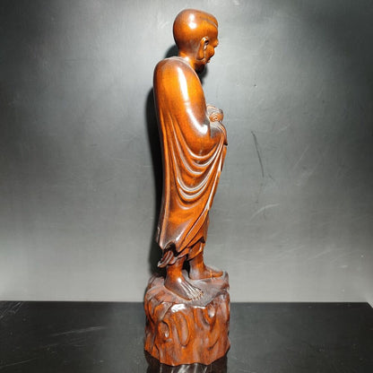 8" Boxwood Wood Ornament buddha statue carving home decor figurines dharma monk