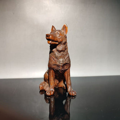 Boxwood Carving Pet Dog Statue Australian Kelpie Collie Lovely Decor Ornaments