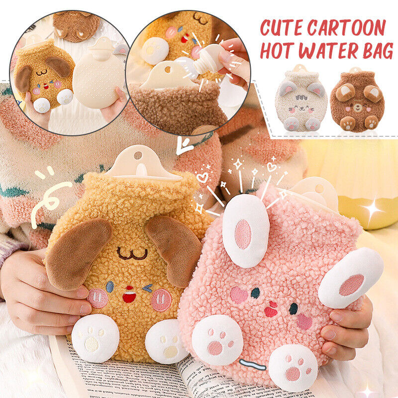 Cute Cartoon Animals Hot Water Bag w/ Plush Cover Winter Warm Hand Bottle