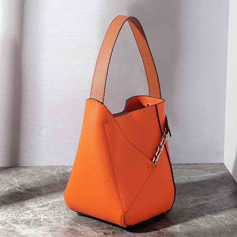 Genuine Leather Bucket Bag Women American Style Bags Orange Tote Purses