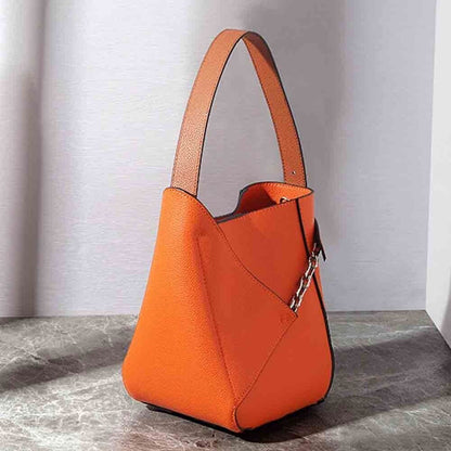 Genuine Leather Bucket Bag Women American Style Bags Orange Tote Purses