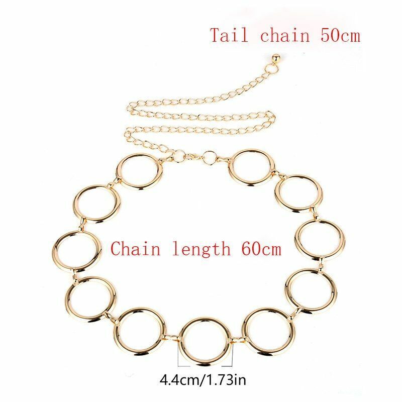 Women Chain Belts Fashion Luxury Metal Rings Dress Decorative Waist Straps 115cm