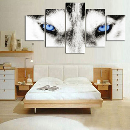 Wolf face Blue Eyes Wildlife 5 Pcs Canvas Wall Art Paint Poster Home Decor