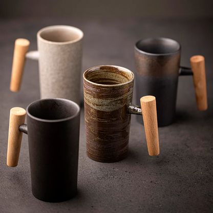 Ceramic Tea Cup with Wood Handle
