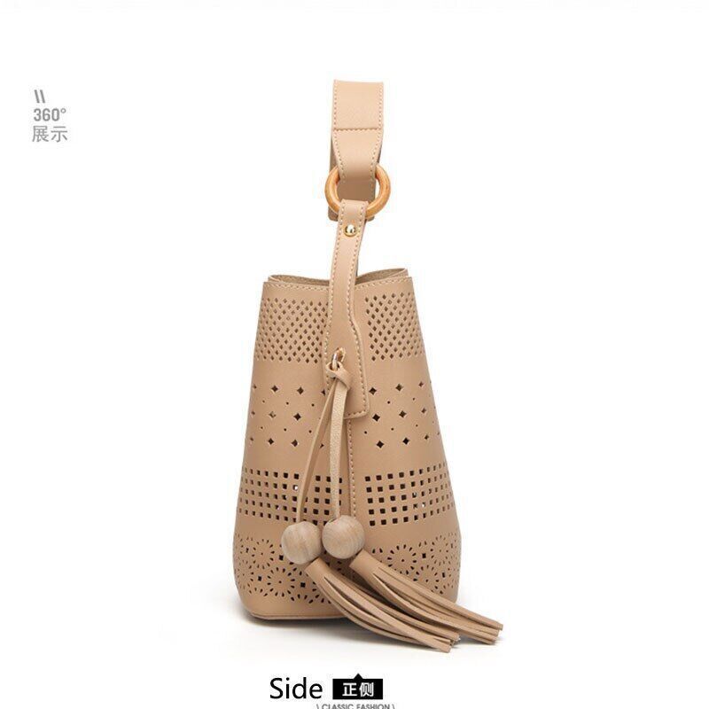 Women Bag Tassel Chain Shoulder Bag for Girl Gift Pu Pink Black Gray Brown