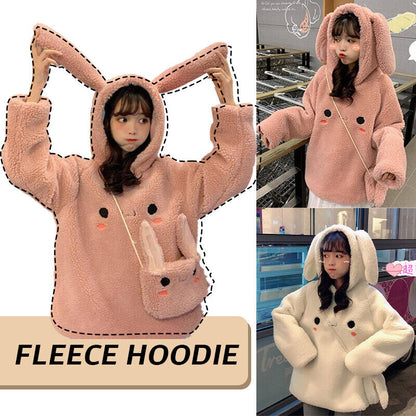Women Girl Japanese Kawaii Hoodie +Bag Thicken Sherpa Sweatshirt Jumper Harajuku