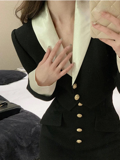 Skirt Set Women 2 Piece Dress Set Crop Tops Jacket Tops + Short Skirts Suit