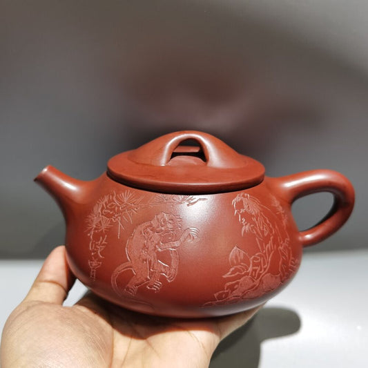 Vintage Chinese Yixing Purple Clay Teapot Zisha Ceremony Figure Story Teaware