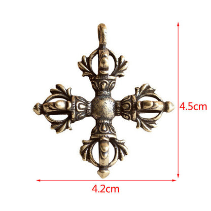 Vintage Brass Cross Vajra Diamond Pestle Key Chain Pendant Car Bag Ornaments