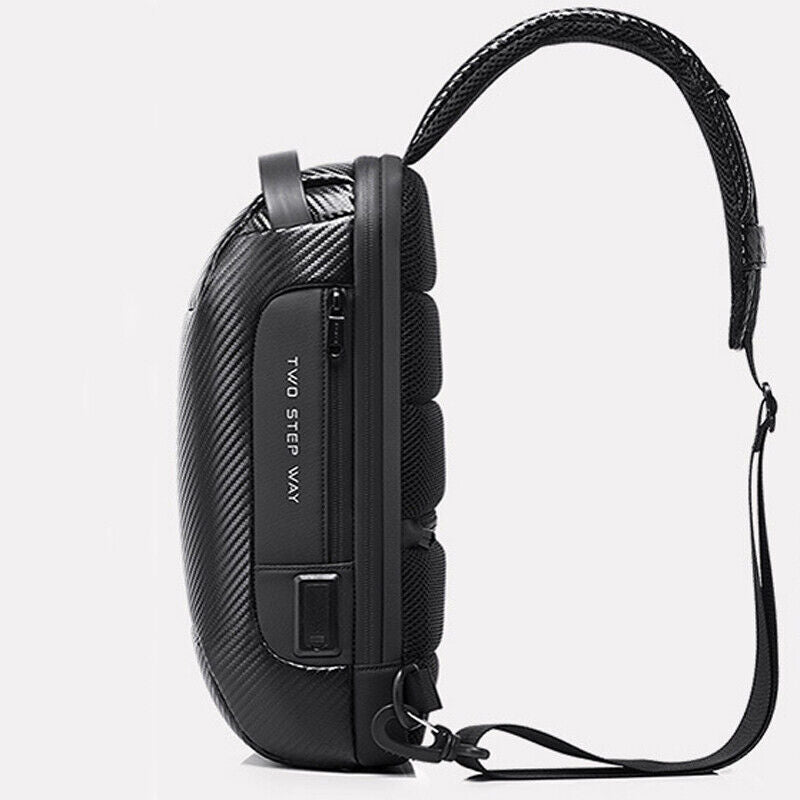 Men's Sling Backpack Carbon Fiber Waterproof&Anti-Thef Crossbody Sport Chest Bag