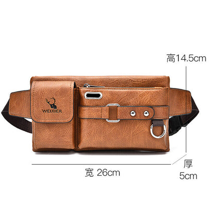 Men's PU Leather Crossbody Bag Outdoor Tactical Chest Pack Funny Waist Phone Bag
