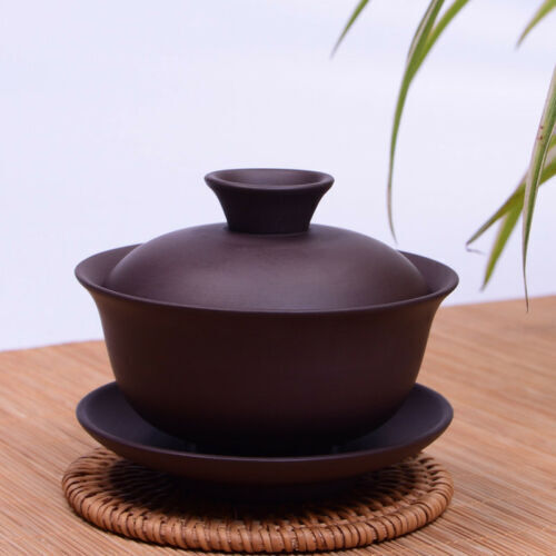 real yixing gaiwan kungfu tea set purple grit tureen zisha cup bowl lid 130ml
