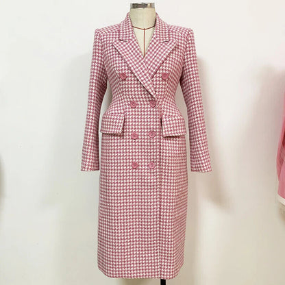 Fall Winter Overcoat Women's Double Breasted Pink Tweed Wool Long Coat