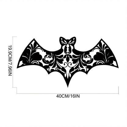 Floral Bat Metal Wall Art, Flower Black Metal Art Sign Decorations