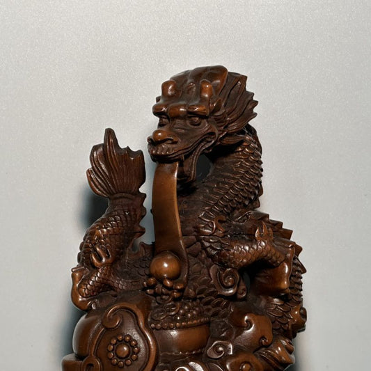 Vintage Chinese Boxwood Carved Dragon Statue Home Decor Wooden Animal Figurines