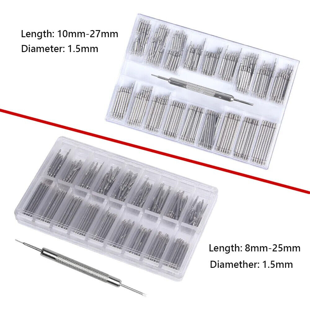 Watch Repair Tool 360Pcs Stainless Steel Straps Band Spring Pin Bar 8-25 10-27mm