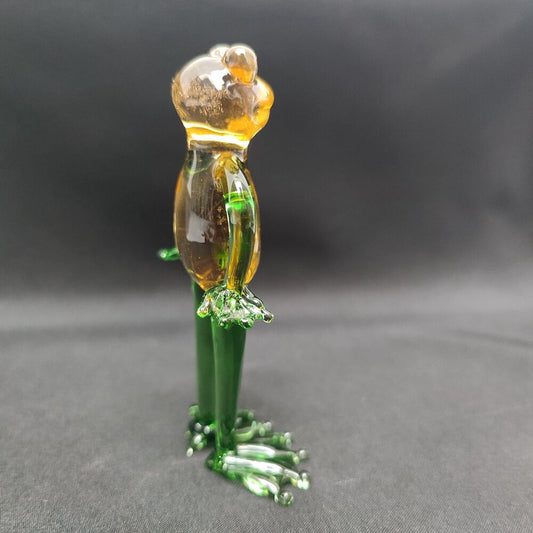Chinese Liuli Glass Colored Glaze Carving Lovely Frog Statue Room Decor Gift Art